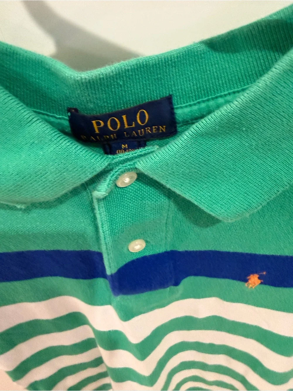 Polo by Ralph Lauren Green, White & Blue Striped Kids Polo